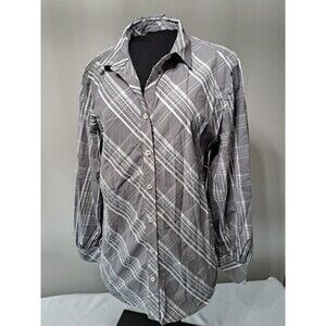 Chico's Striped Gray Long Sleeve Collared Button Up Shirt Women's Size 2 (US 12)